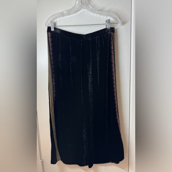 Johnny Was Love Silk Blend Velvet Black Embroidered Wide Leg Cropped Pants Large - Picture 1 of 12